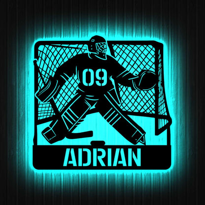 Custom Goalie Ice Hocey Metal Sign with Led lights, Hockey Goalie Metal Sign, Hockey Player Gift, Ice Hockey Gift, Custom Hockey Name Sign