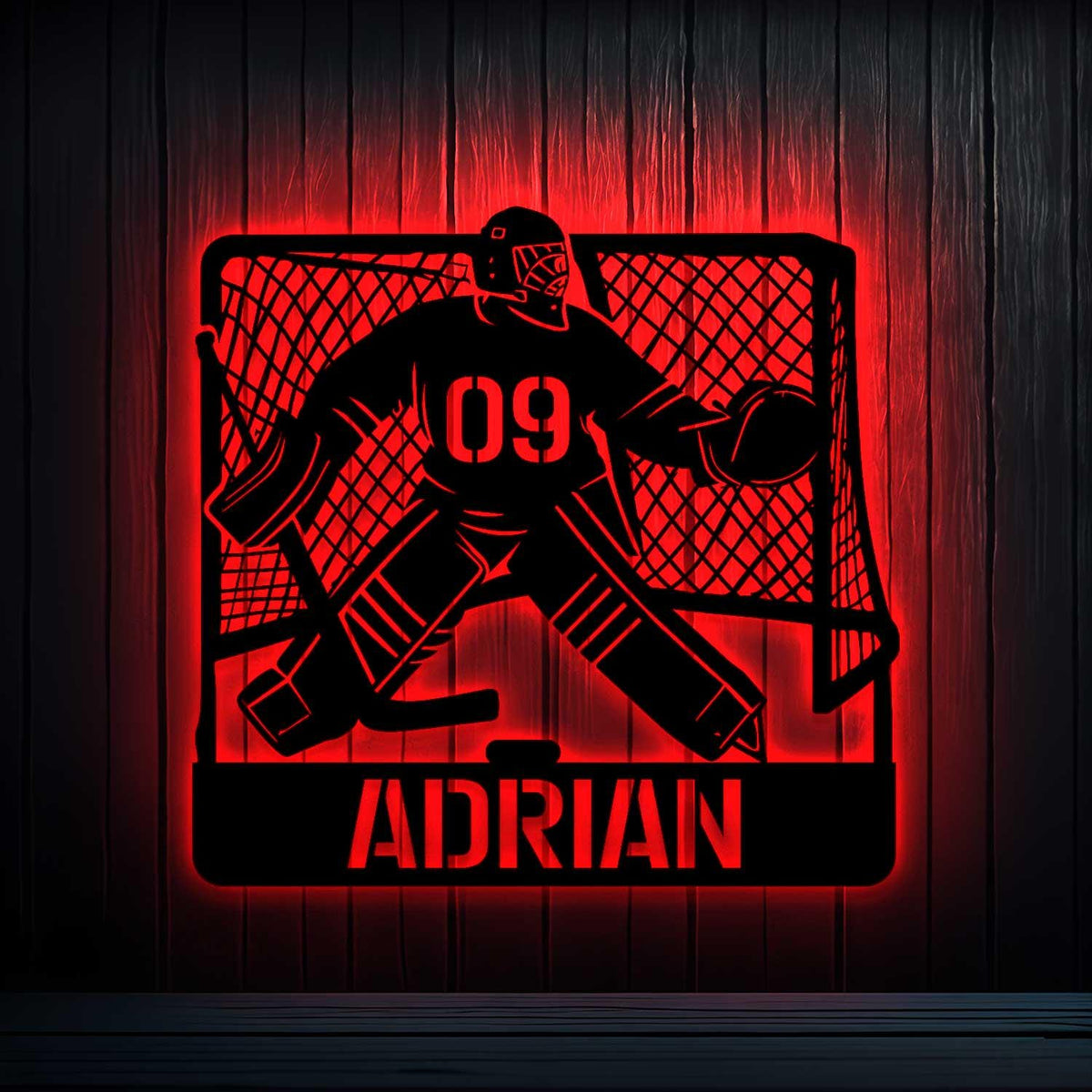 Custom Goalie Ice Hocey Metal Sign with Led lights, Hockey Goalie Metal Sign, Hockey Player Gift, Ice Hockey Gift, Custom Hockey Name Sign