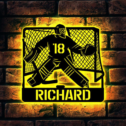 Custom Goalie Ice Hocey Metal Sign with Led lights, Hockey Goalie Metal Sign, Hockey Player Gift, Ice Hockey Gift, Custom Hockey Name Sign