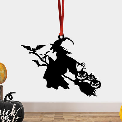 Metal Witch on Broom Ornament, Spooky Halloween Decor
