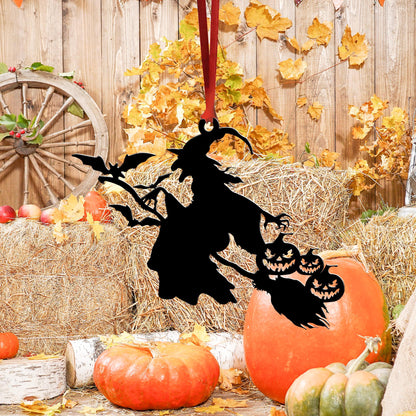 Metal Witch on Broom Ornament, Spooky Halloween Decor