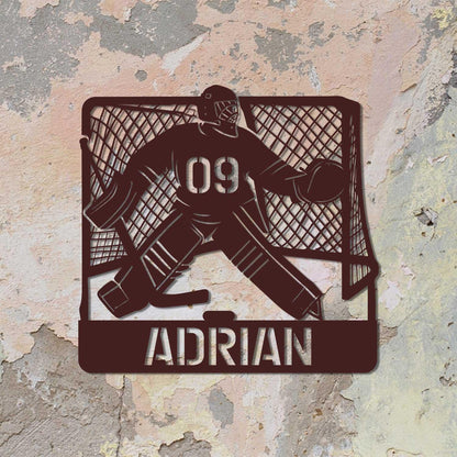 Custom Goalie Ice Hocey Metal Sign with Led lights, Hockey Goalie Metal Sign, Hockey Player Gift, Ice Hockey Gift, Custom Hockey Name Sign