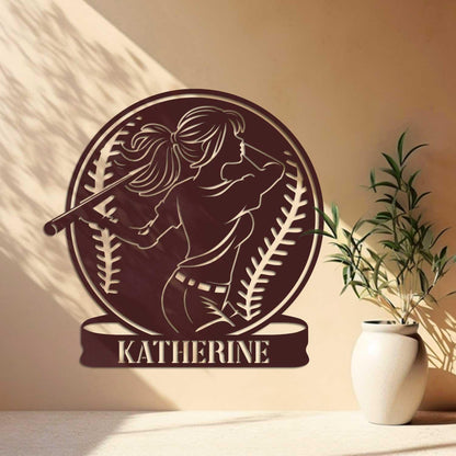 Custom Girl Baseball Metal Wall Art with led lights, Personalized Softball Player Name Sign, Softball Player Gift, Birthday Gift for Her