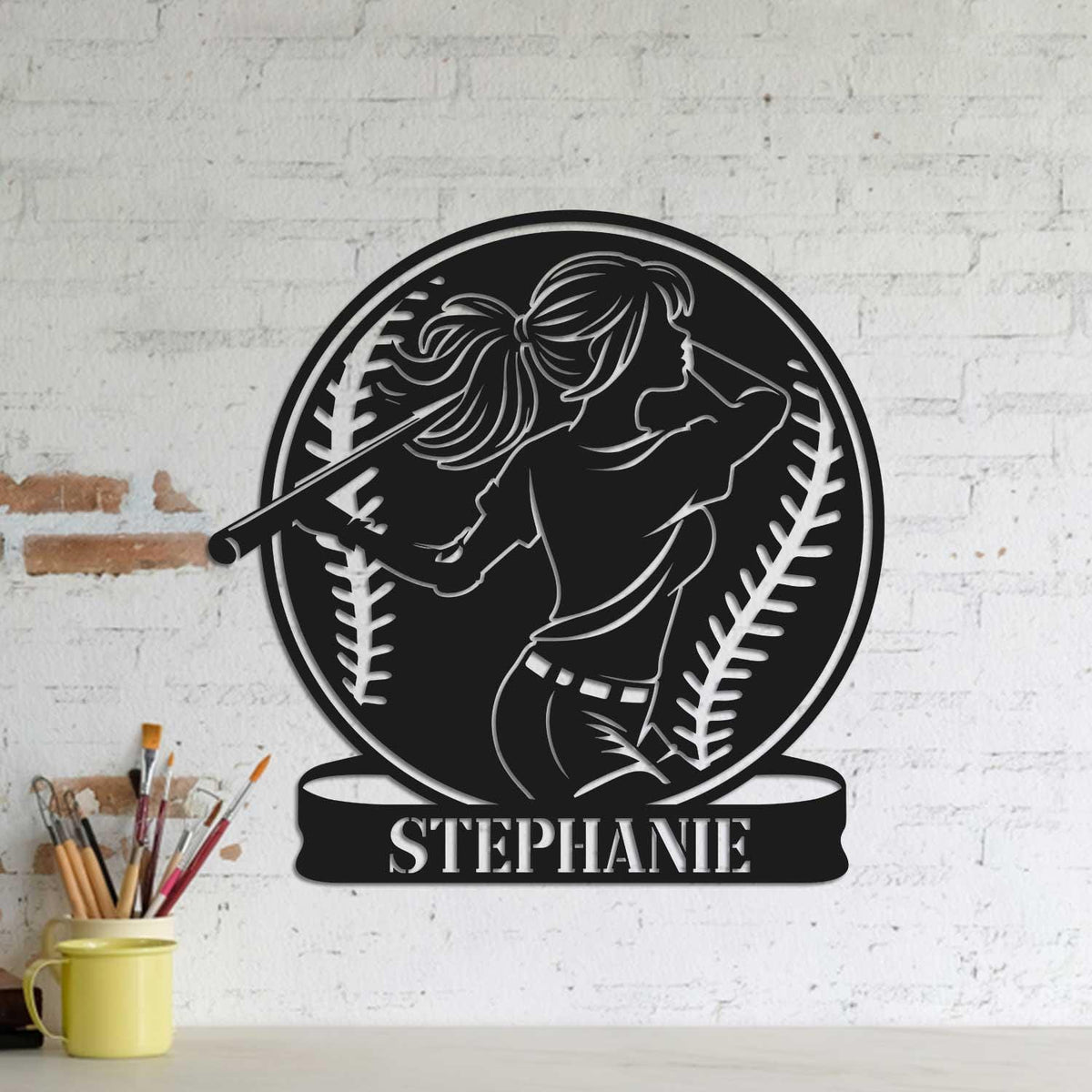 Custom Girl Baseball Metal Wall Art with led lights, Personalized Softball Player Name Sign, Softball Player Gift, Birthday Gift for Her