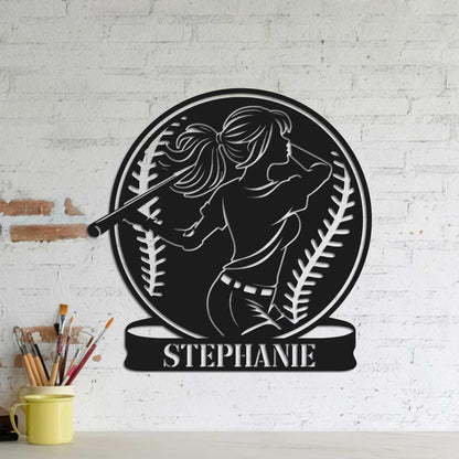 Custom Girl Baseball Metal Wall Art with led lights, Personalized Softball Player Name Sign, Softball Player Gift, Birthday Gift for Her