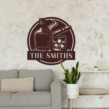 Custom Bourbon Cigar Metal Wall Art with LED Light, Cocktail Wine Bar Metal Sign, Whiskey Smoke Sign, Home Bar Pub,  Man Cave Gift.