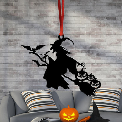 Metal Witch on Broom Ornament, Spooky Halloween Decor