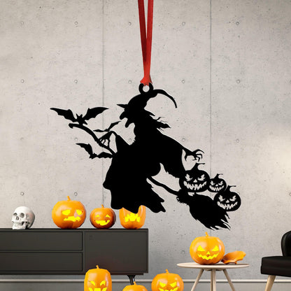 Metal Witch on Broom Ornament, Spooky Halloween Decor