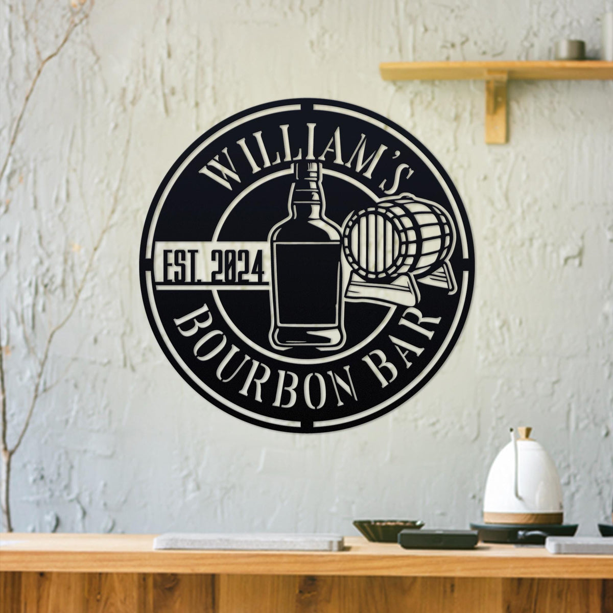 Custom Bourbon Bar Metal Wall Art LED Light, Personalized Bar Name Sign, Whiskey Lover Gift, Lounge Bar Decor, Home Bar Decor, Man Cave Sign