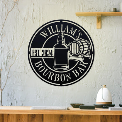 Custom Bourbon Bar Metal Wall Art LED Light, Personalized Bar Name Sign, Whiskey Lover Gift, Lounge Bar Decor, Home Bar Decor, Man Cave Sign