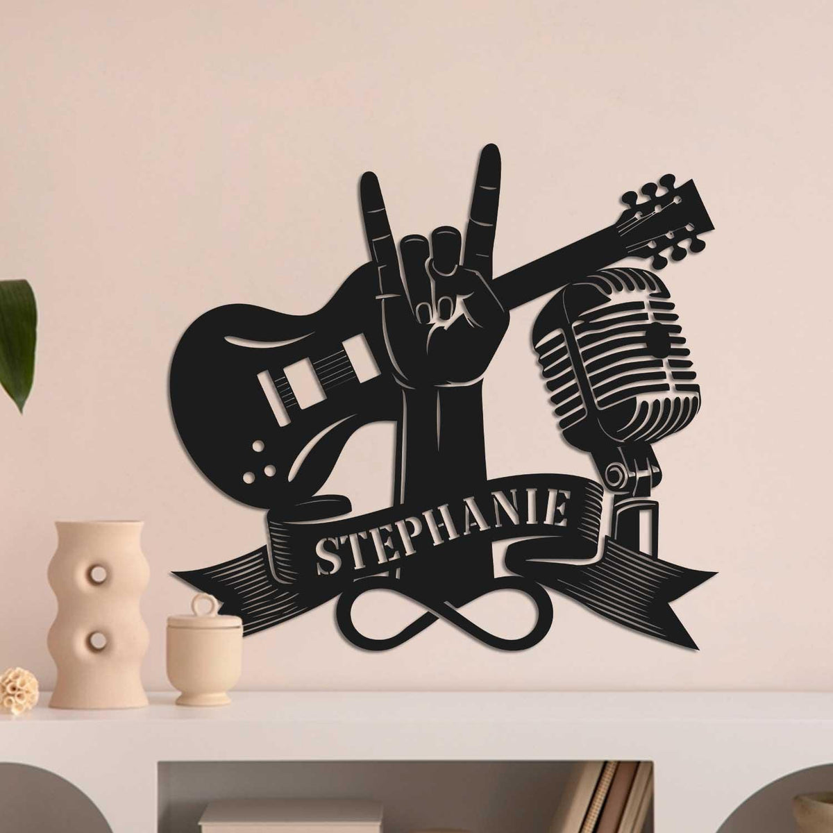 Custom Rock And Roll Music Metal Wall Art With LED Light, Personalized Rock & Roll Name Sign, Rock And Roll Home Decor, Music Lover Gift