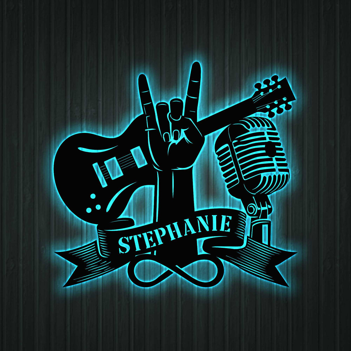 Custom Rock And Roll Music Metal Wall Art With LED Light, Personalized Rock & Roll Name Sign, Rock And Roll Home Decor, Music Lover Gift