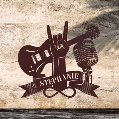 Custom Rock And Roll Music Metal Wall Art With LED Light, Personalized Rock & Roll Name Sign, Rock And Roll Home Decor, Music Lover Gift