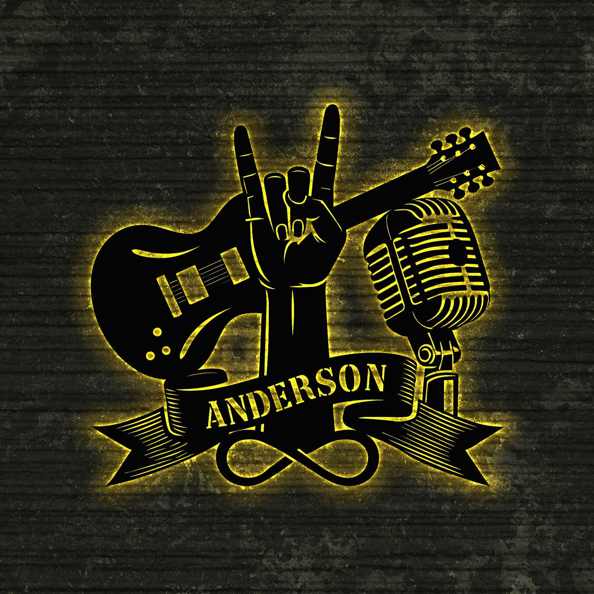 Custom Rock And Roll Music Metal Wall Art With LED Light, Personalized Rock & Roll Name Sign, Rock And Roll Home Decor, Music Lover Gift