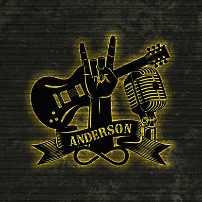 Custom Rock And Roll Music Metal Wall Art With LED Light, Personalized Rock & Roll Name Sign, Rock And Roll Home Decor, Music Lover Gift