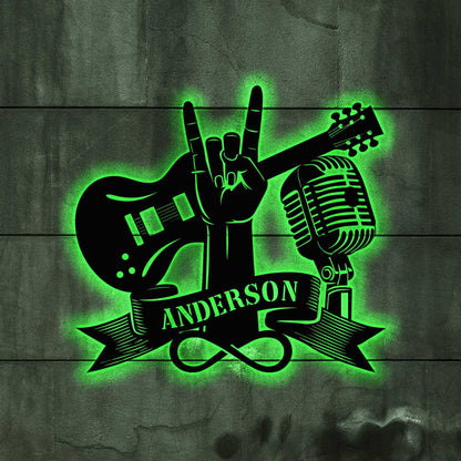 Custom Rock And Roll Music Metal Wall Art With LED Light, Personalized Rock & Roll Name Sign, Rock And Roll Home Decor, Music Lover Gift