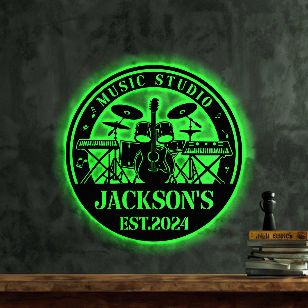 Custom Music Instruments Metal Sign with Led lights, Music Decor, Studio Decor, Gift for Musician, Personalized Drummer Metal Sign