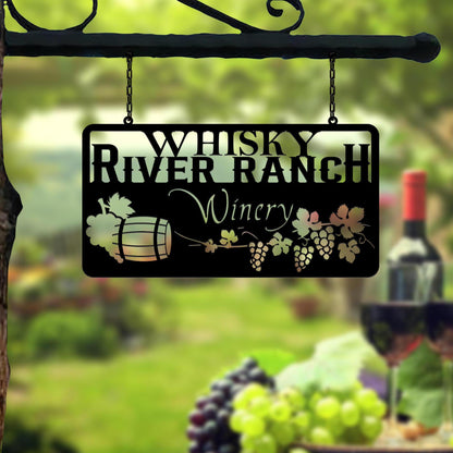 Custom Grape Metal Sign, Wine Grapes Vineyard Hanging Plaque, Personalized Winery Sign With Grapes, Outdoor Farm Decor, Gate Sign