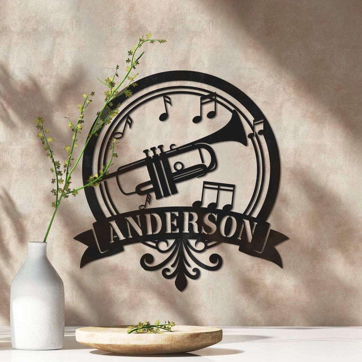 Custom Trumpet Metal Sign With LED Light, Trumpet Musical Instrument Sign, Trumpet Monogram Sign, Trumpet Wall Decor, Music Room Decor