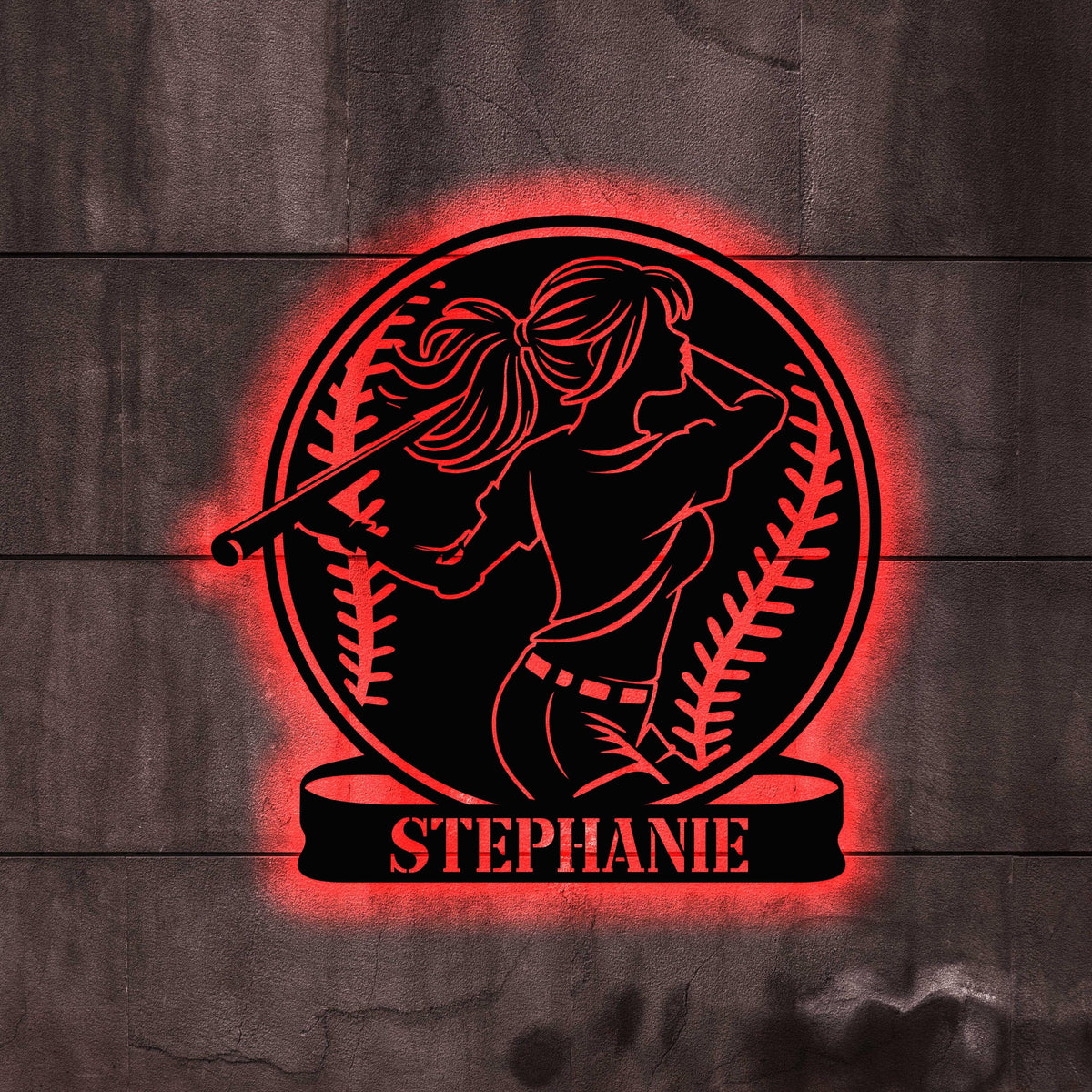 Custom Girl Baseball Metal Wall Art with led lights, Personalized Softball Player Name Sign, Softball Player Gift, Birthday Gift for Her