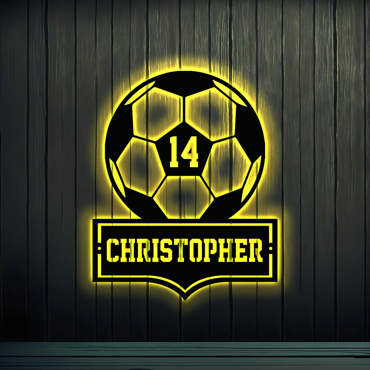 Custom Football Metal Sign with led lights ,Personalized Soccer Player Name Sign, Soccer Player Gift, Sport Room Decor, Birthday Gift