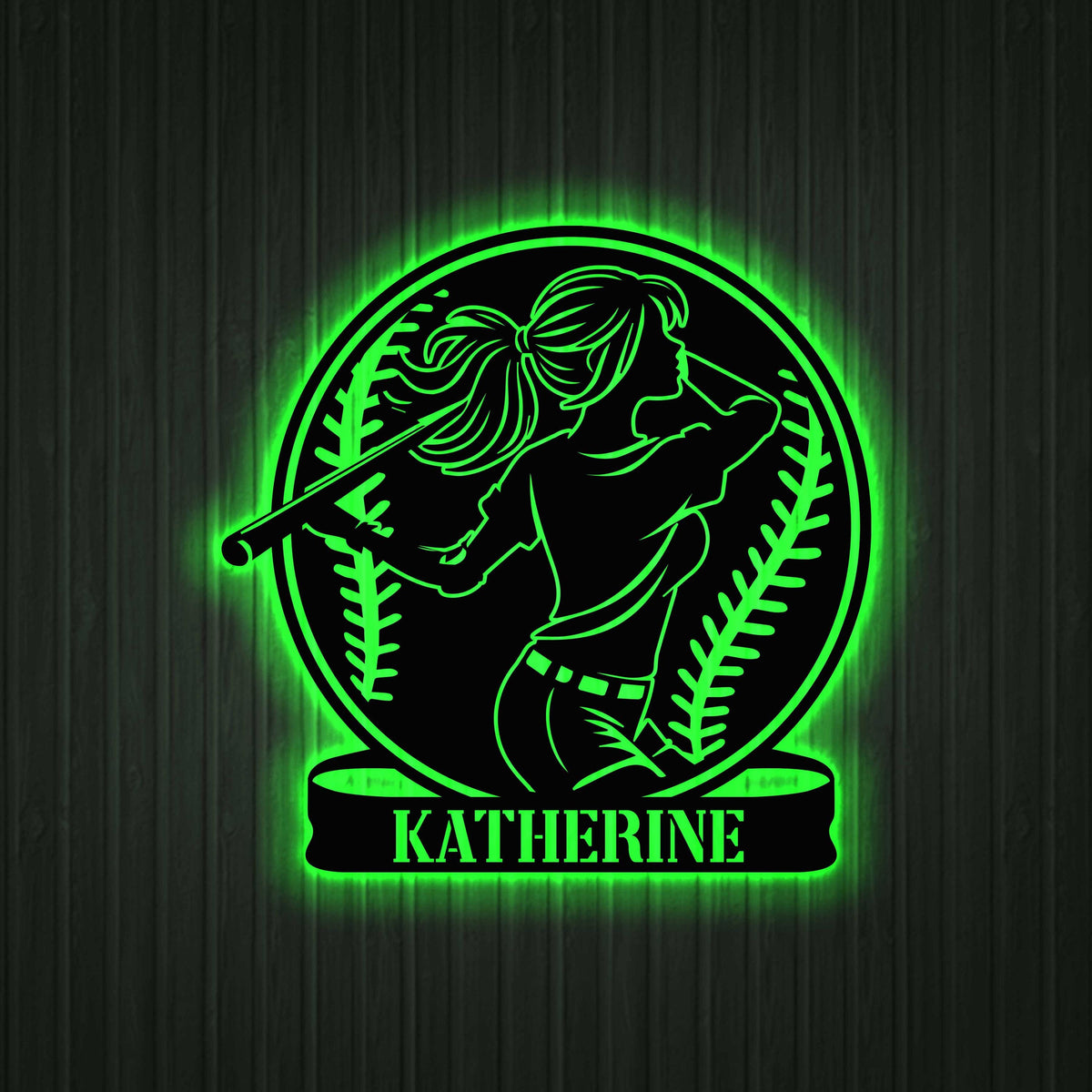 Custom Girl Baseball Metal Wall Art with led lights, Personalized Softball Player Name Sign, Softball Player Gift, Birthday Gift for Her