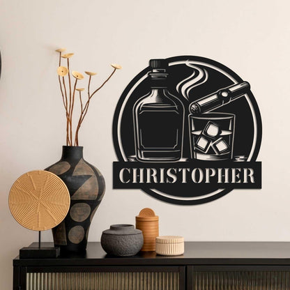Custom Bourbon Cigar Metal Wall Art with LED Light, Cocktail Wine Bar Metal Sign, Whiskey Smoke Sign, Home Bar Pub,  Man Cave Gift.