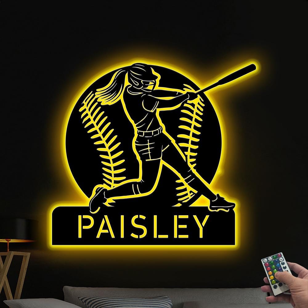 Custom Softball Metal Sign Led Light, Softball Wall Decor, Softball Player Name Sign, Sports Home Decor, Baseball Softball Lover Gift