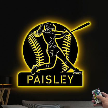 Custom Softball Metal Sign Led Light, Softball Wall Decor, Softball Player Name Sign, Sports Home Decor, Baseball Softball Lover Gift