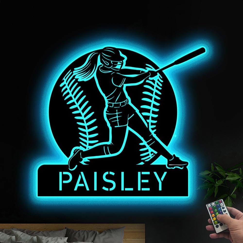 Custom Softball Metal Sign Led Light, Softball Wall Decor, Softball Player Name Sign, Sports Home Decor, Baseball Softball Lover Gift