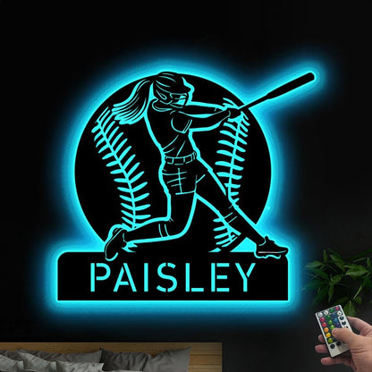 Custom Softball Metal Sign Led Light, Softball Wall Decor, Softball Player Name Sign, Sports Home Decor, Baseball Softball Lover Gift