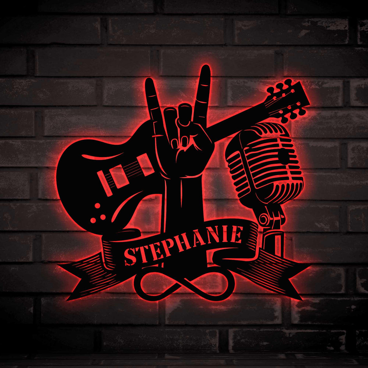 Custom Rock And Roll Music Metal Wall Art With LED Light, Personalized Rock & Roll Name Sign, Rock And Roll Home Decor, Music Lover Gift