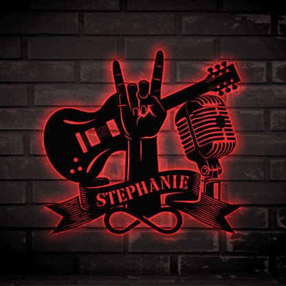 Custom Rock And Roll Music Metal Wall Art With LED Light, Personalized Rock & Roll Name Sign, Rock And Roll Home Decor, Music Lover Gift