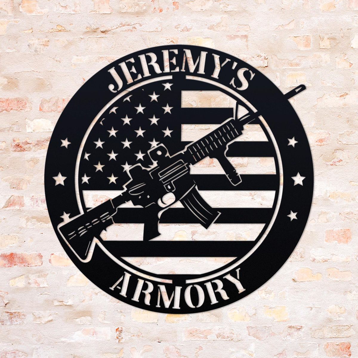 Custom Gun American Flag Metal Sign with LED Light, Gun Metal Sign, Gun Lover Gift, Armory Decor, Military Gift, Man Cave Sign