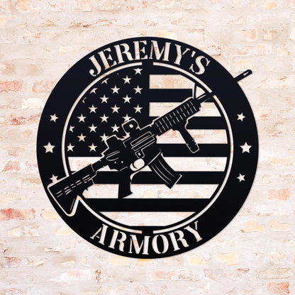 Custom Gun American Flag Metal Sign with LED Light, Gun Metal Sign, Gun Lover Gift, Armory Decor, Military Gift, Man Cave Sign