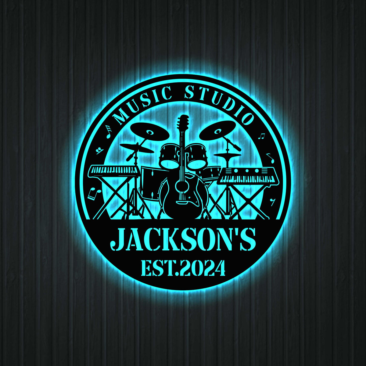 Custom Music Instruments Metal Sign with Led lights, Music Decor, Studio Decor, Gift for Musician, Personalized Drummer Metal Sign