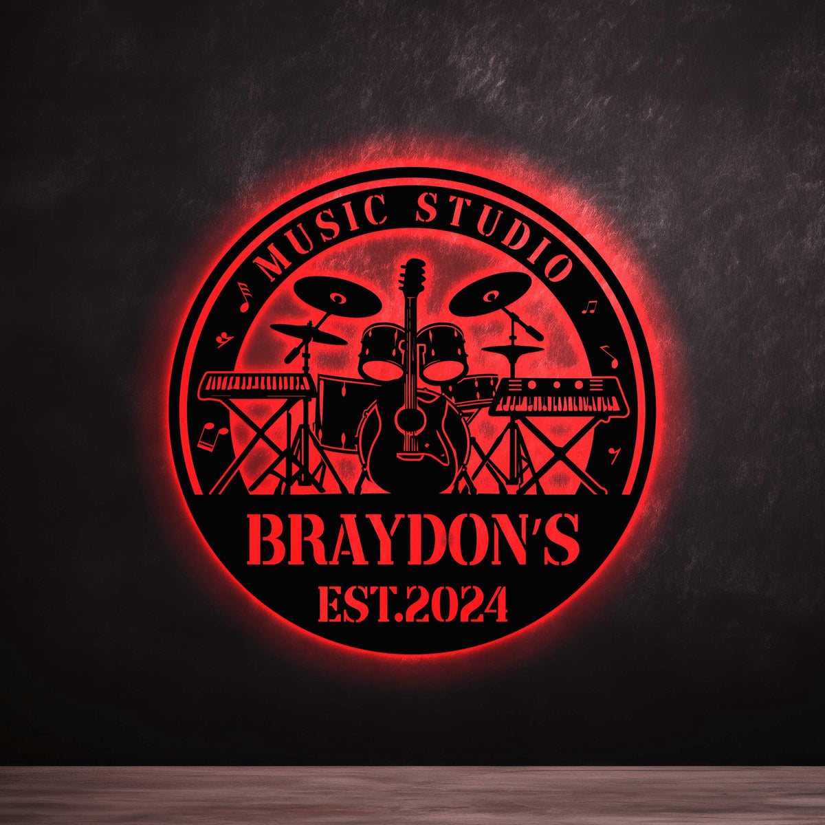 Custom Music Instruments Metal Sign with Led lights, Music Decor, Studio Decor, Gift for Musician, Personalized Drummer Metal Sign