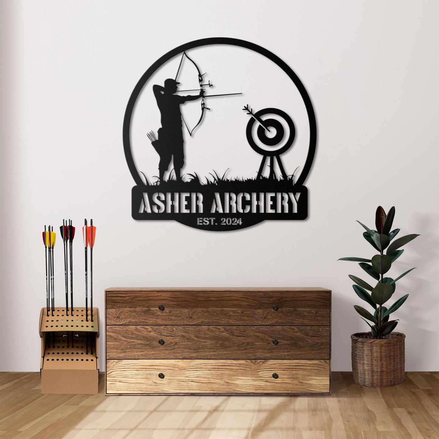 Personalized Archery Sport Metal Wall Art Decor, Custom Archer Bow Hunter Metal Name Sign, Archery Sport Metal Wall Decor, Christmas Gifts