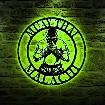 Personalized Muay Thai Metal Wall Art LED Light, Muay Thai Metal Sign Wall Decor, Martial Arts Metal Sign, Home Room Metal Light Wall Decor