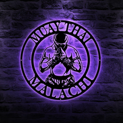 Personalized Muay Thai Metal Wall Art LED Light, Muay Thai Metal Sign Wall Decor, Martial Arts Metal Sign, Home Room Metal Light Wall Decor