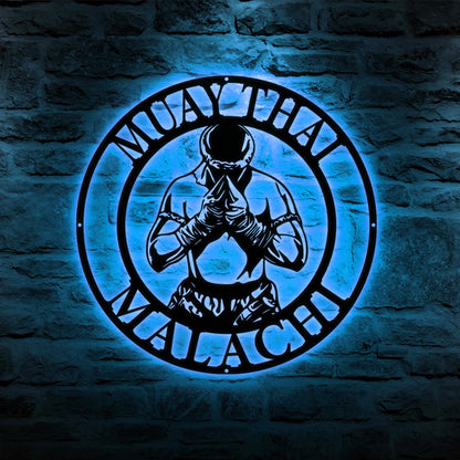 Personalized Muay Thai Metal Wall Art LED Light, Muay Thai Metal Sign Wall Decor, Martial Arts Metal Sign, Home Room Metal Light Wall Decor