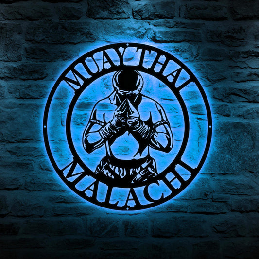 Personalized Muay Thai Metal Wall Art LED Light, Muay Thai Metal Sign Wall Decor, Martial Arts Metal Sign, Home Room Metal Light Wall Decor