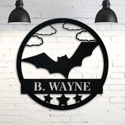 Bat Monogram,   Metal Name Sign, Black, Halloween Decor, Halloween, Bats, Outdoor Sign, Door Sign, Wall Art