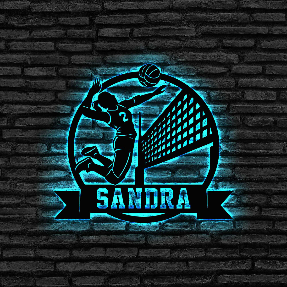 Custom Female Volleyball Metal Wall Art LED Light, Personalized Volleyball Player Name Sign, Sport Room Decor, Gift For Her