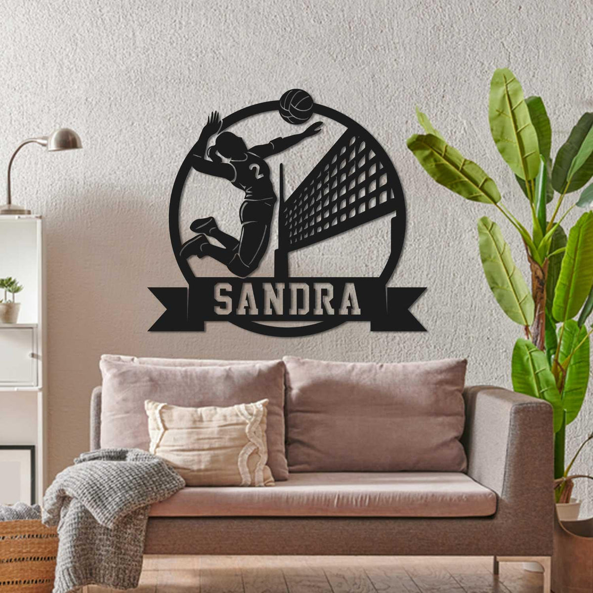 Custom Female Volleyball Metal Wall Art LED Light, Personalized Volleyball Player Name Sign, Sport Room Decor, Gift For Her