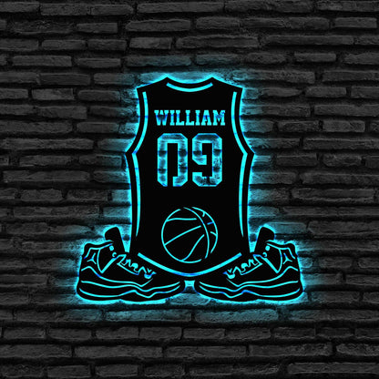 Custom Basketball Metal Sign Led Lights, Basketball Fan Gift, Personalized Metal Sport Sign, Custom Metal Jersey, NBA Metal Art, Sports Gift