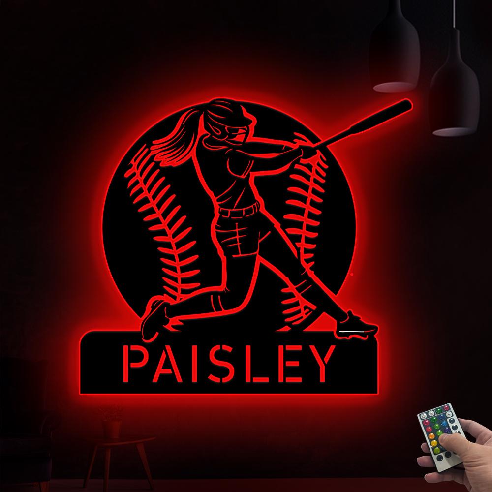 Custom Softball Metal Sign Led Light, Softball Wall Decor, Softball Player Name Sign, Sports Home Decor, Baseball Softball Lover Gift