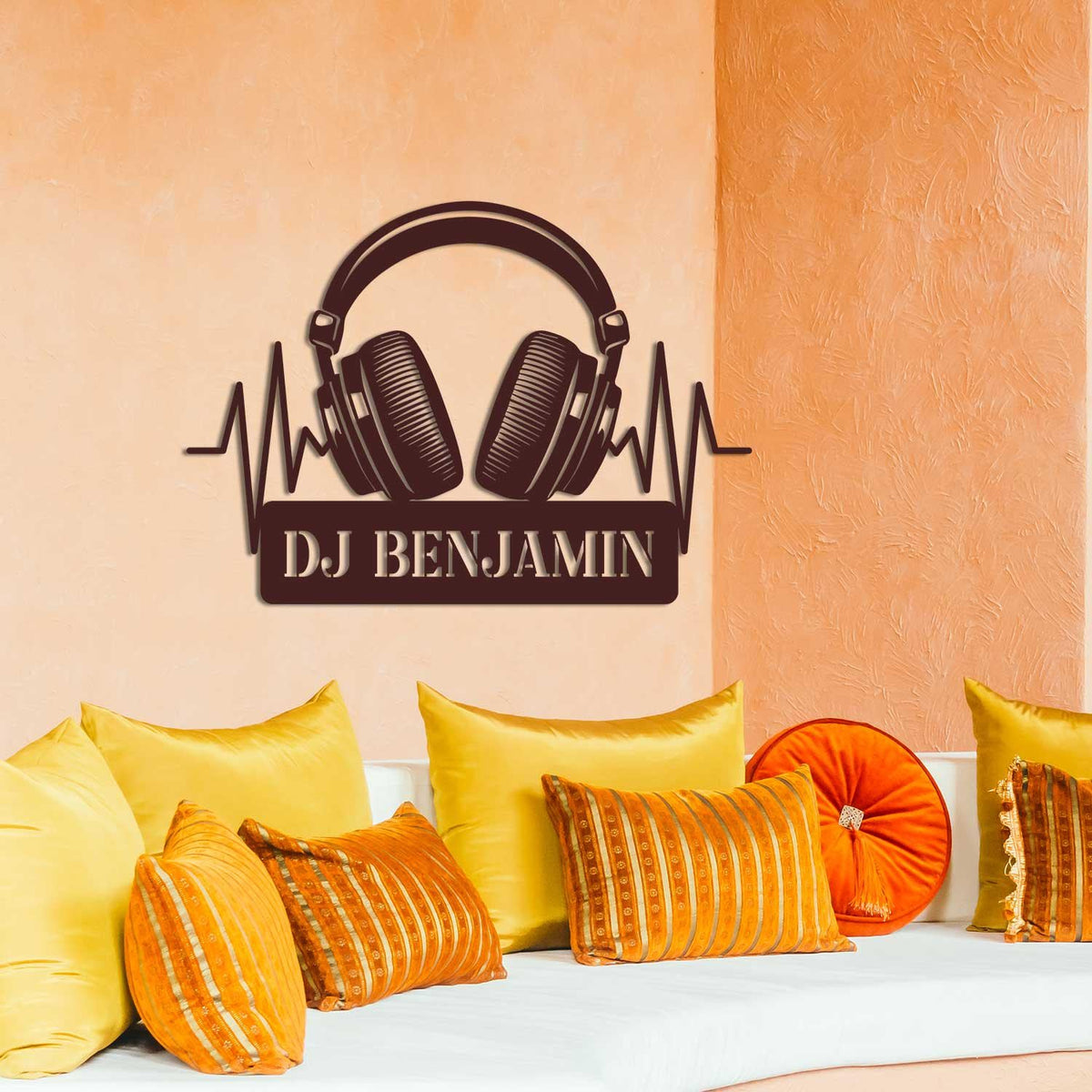 Custom Headphone Metal Wall Art with Led Lights, Game Room Decor, Studio Wall Art, Headphone Decor, Gamer Gift, DJ Gift, Headphone Name Sign