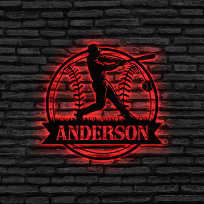 Custom Baseball Metal Sign with LED Lights, Baseball Sign, Softball Player Name Sign, Baseball Wall Art, Sport Room Decor