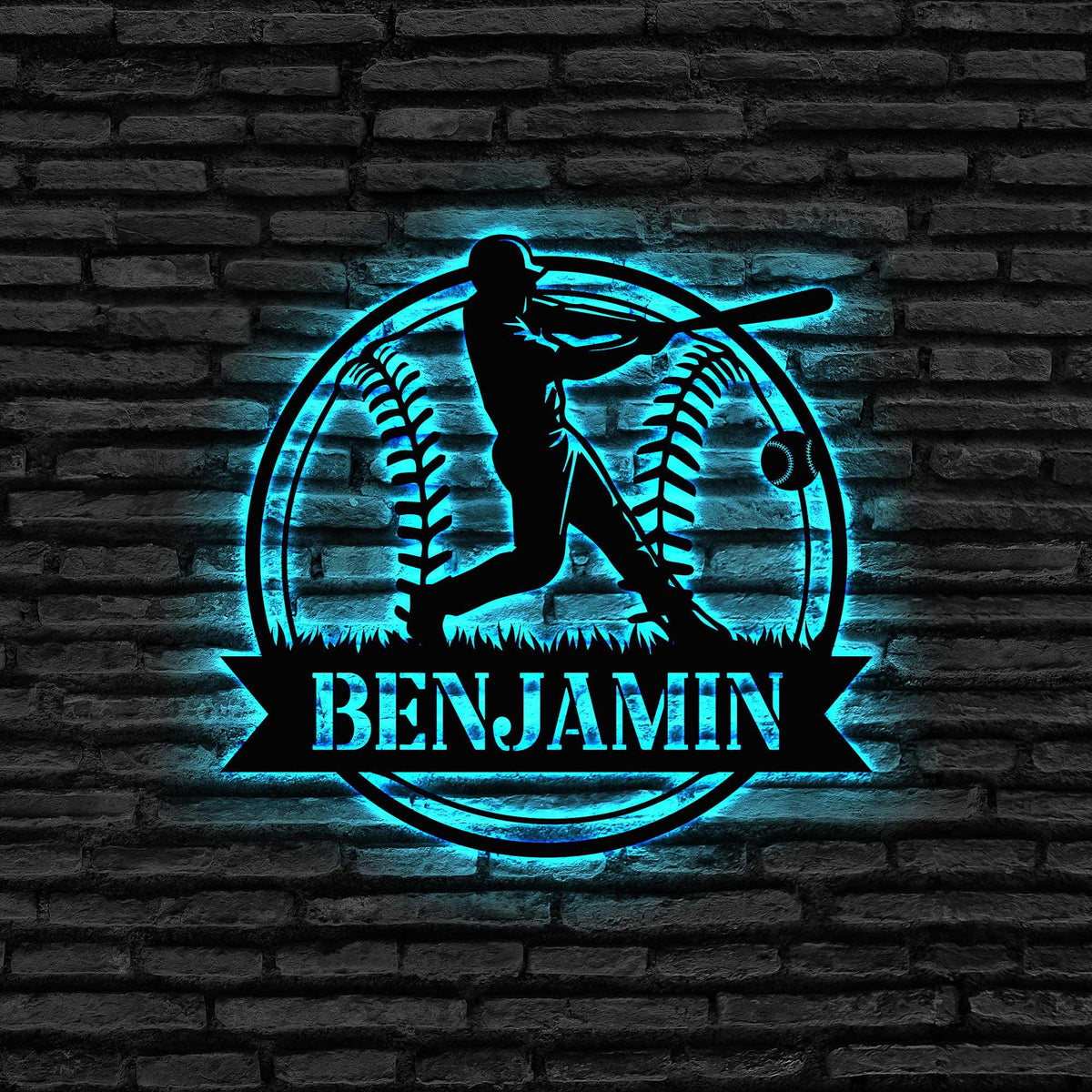 Custom Baseball Metal Sign with LED Lights, Baseball Sign, Softball Player Name Sign, Baseball Wall Art, Sport Room Decor